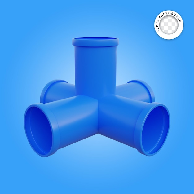 Tubo de conexión múltiple de objeto simple de ilustración 3d visto desde arriba