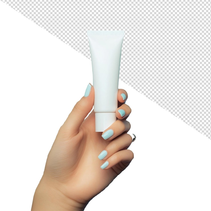PSD tubo de crema blanca en la mano