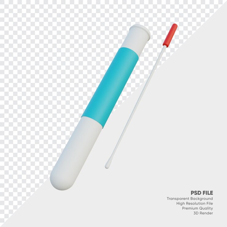 PSD tubo de ensayo y bastoncillo de algodón ilustración 3d