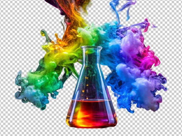 PSD tubo de ensayo con diferentes colores de líquido en ellos
