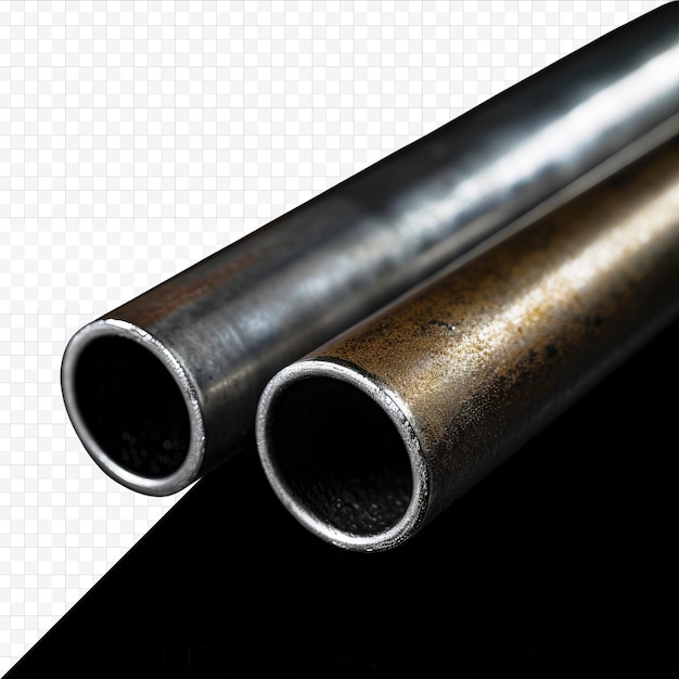 Tubo metálico horizontal hecho de metal sobre un fondo aislado blanco y negro aislado
