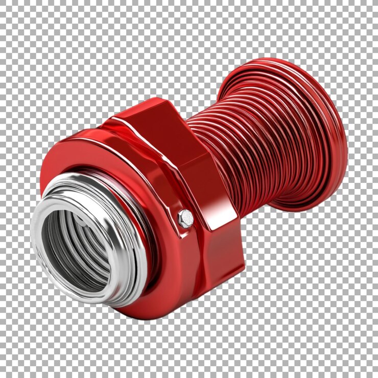 PSD tubo metálico png con válvula roja en fondo transparente generado por ai