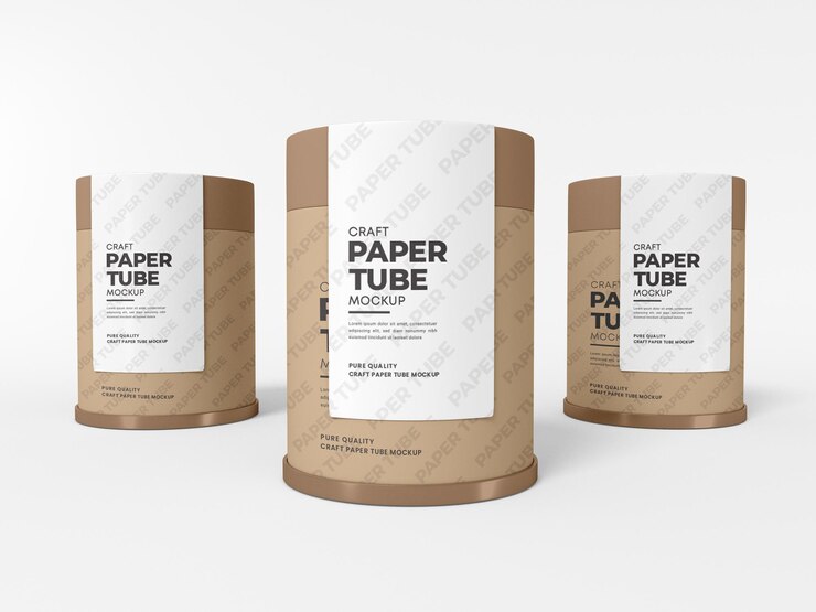 PSD tubo de papel kraft con maqueta de etiqueta