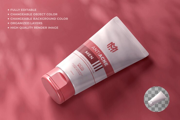 Tubo que empaqueta el color cambiable del rosa cosmético de la maqueta del lavado facial