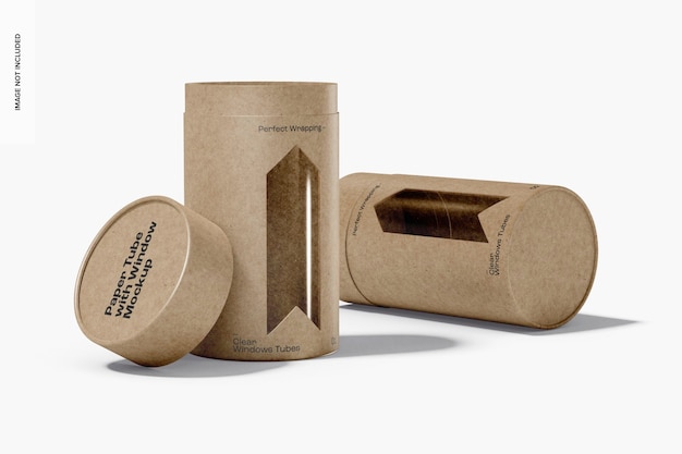Tubos de papel con maqueta de ventana, abiertos y cerrados