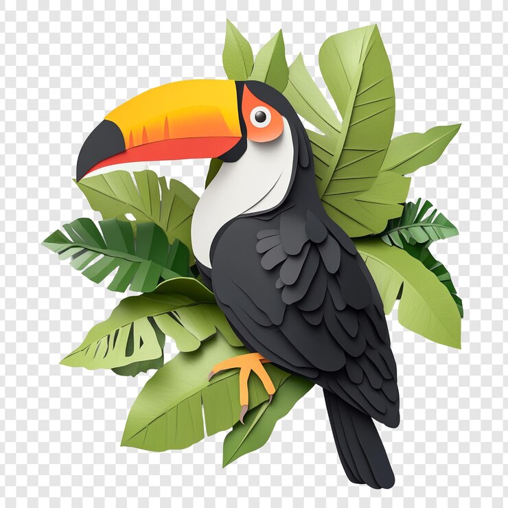 PSD el tucan de papel entre el follaje tropical