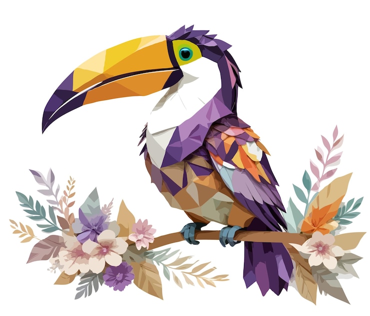 PSD tucano juguetón adorable divertido animal colorido estilo geométrico lindo