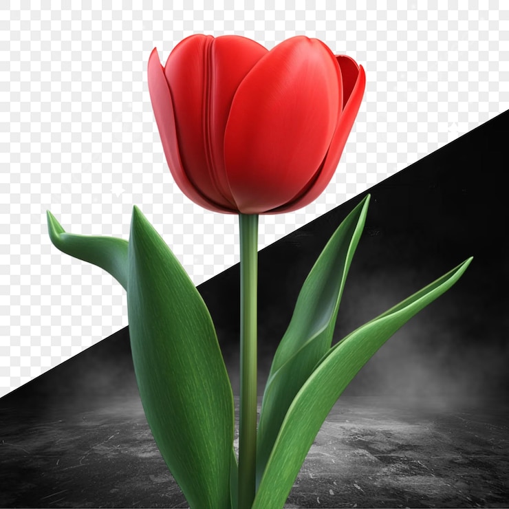 PSD tulipán rojo frente a un fondo negro con un fondo blanco