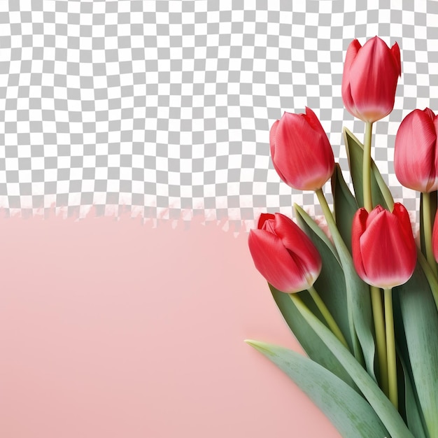 Los tulipanes rojos vibrantes contrastan hermosamente contra un fondo transparente