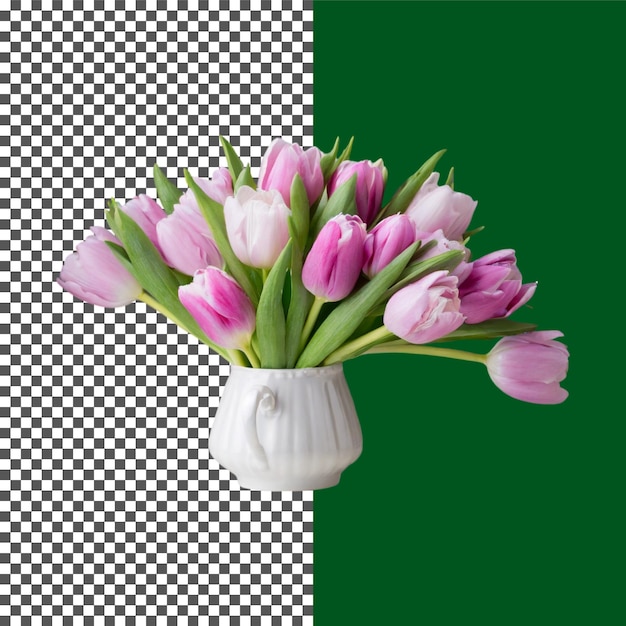 Tulipani rosa freschi in coppa bianca Perfetti per l'arredamento primaverile su sfondo trasparente png psd