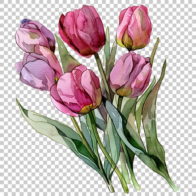 PSD tulipas aquarela png com fundo transparente