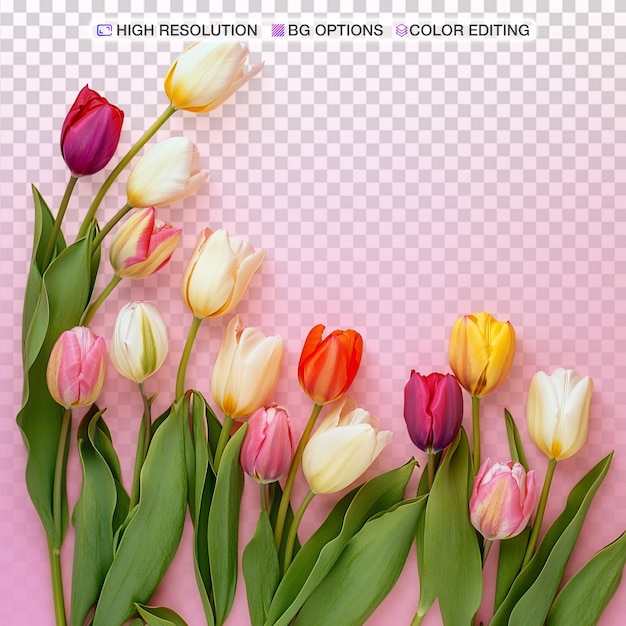 Tulipas vibrantes curvadas elegantemente em fundo rosa suave com espaço de texto