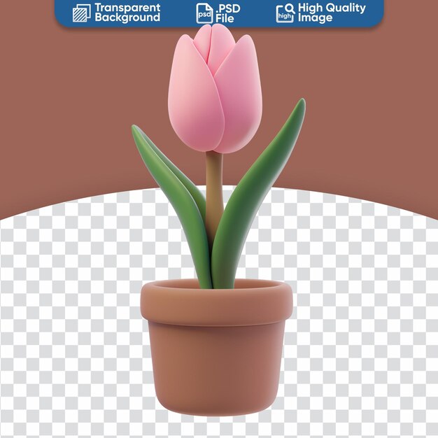 PSD tulipe rose 3d sur une jolie plante de dessin animé pour la décoration de la maison