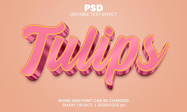 Tulpen 3d editierbarer Texteffekt Premium Psd mit Hintergrund