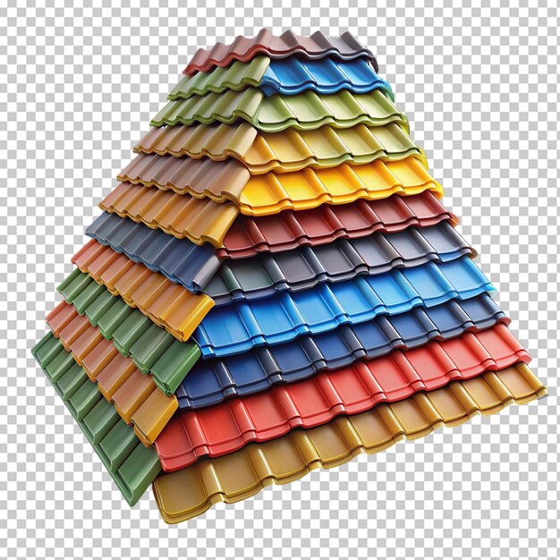 Tumpukan genteng warna-warni siap untuk dipasang