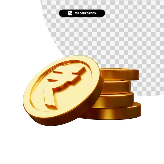 Tumpukan koin emas dalam rendering 3D terisolasi