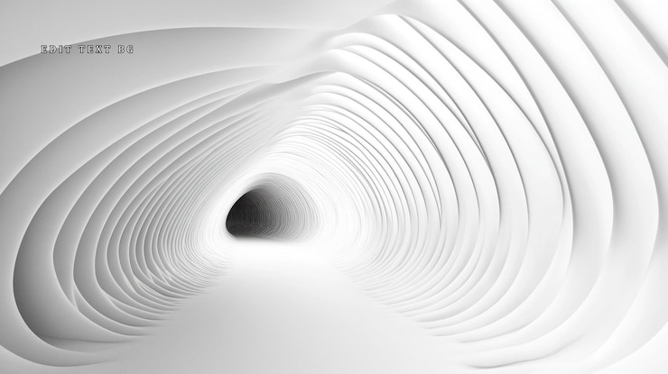 PSD túnel blanco abstracto con paredes curvas en capas que conducen a una abertura oscura