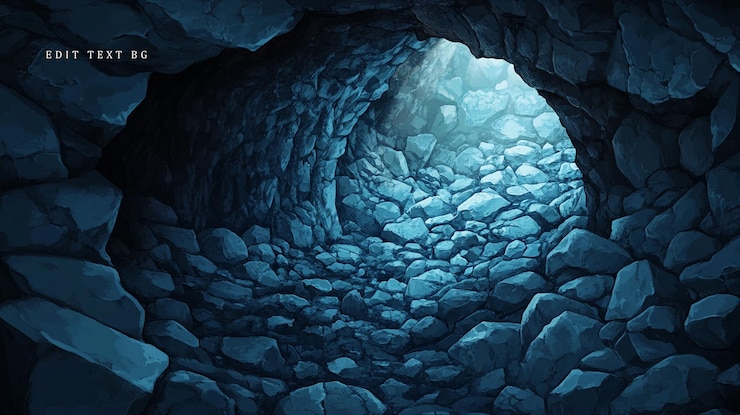 PSD túnel de cueva oscuro con luz al final