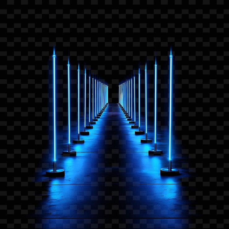 PSD un túnel de luz que está iluminado con luces azules