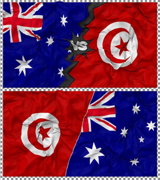 Túnez contra Australia Media bandera combinada con textura 3D de la tela
