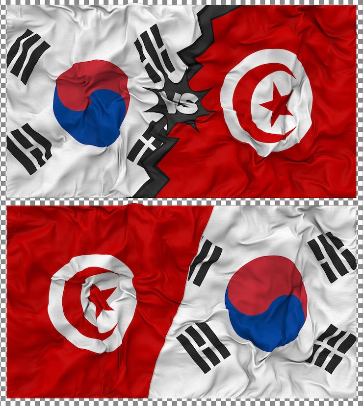 PSD túnez contra corea del sur media bandera combinada con textura en 3d