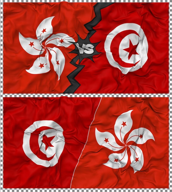 Túnez contra Hong Kong Media bandera combinada con textura 3D de la tela de la bandera