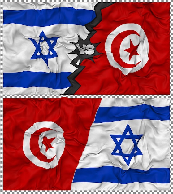 Túnez contra Israel Media bandera combinada con textura 3D de la tela de la bandera
