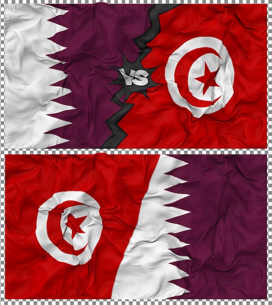 La Tunisie contre le Qatar Half Combined Flag Cloth Bump Texture Rendering 3D
