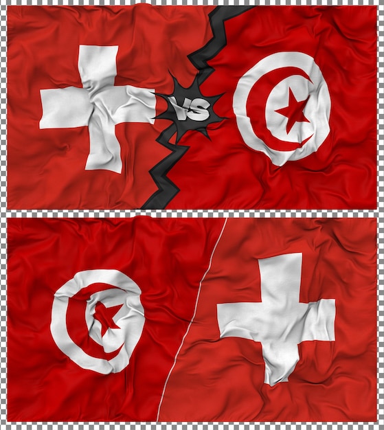La Tunisie contre la Suisse Half Combined Flag Cloth Bump Texture Rendering 3D
