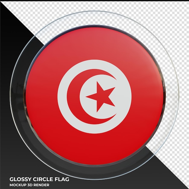 PSD tunisie drapeau de cercle brillant texturé 3d réaliste