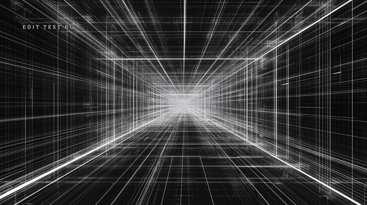 PSD tunnel numérique abstrait avec des lignes lumineuses et un motif de grille