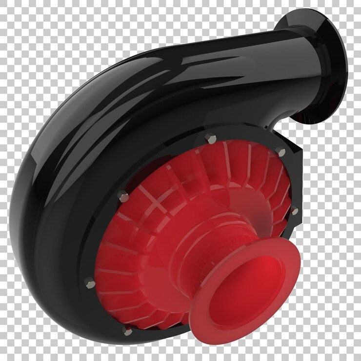 PSD turbina de motor de coche en ilustración de renderizado 3d de fondo transparente