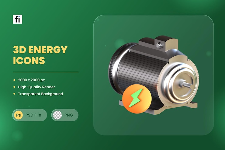 PSD turbina de motor eléctrico de ilustración de icono 3d