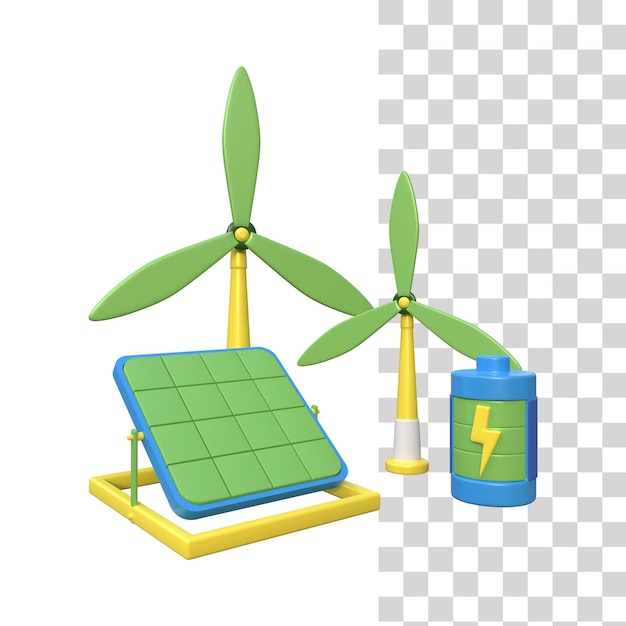 PSD turbina de viento verde y una turbina de viento verde en una ilustración de fondo transparente