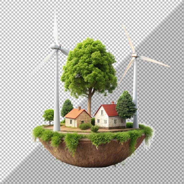 PSD turbinas eólicas para generador de energía limpia aisladas sobre un fondo transparente