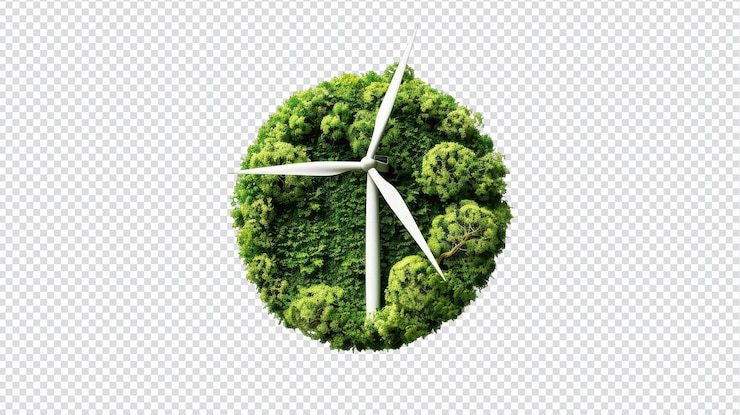 PSD une turbine éolienne écologique isolée sur fond blanc pour des solutions énergétiques durables dans le marketing et l'éducation