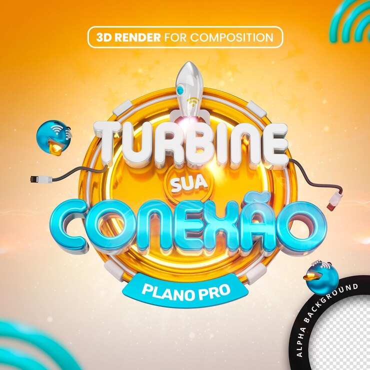 PSD turbine sua conexao amarelo 3d render