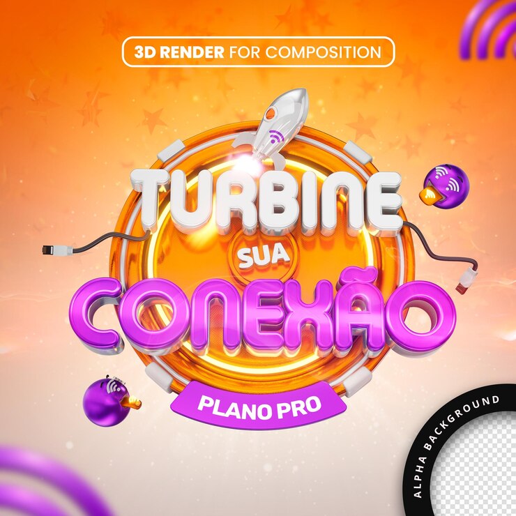 PSD turbine sua conexao laranja 3d render