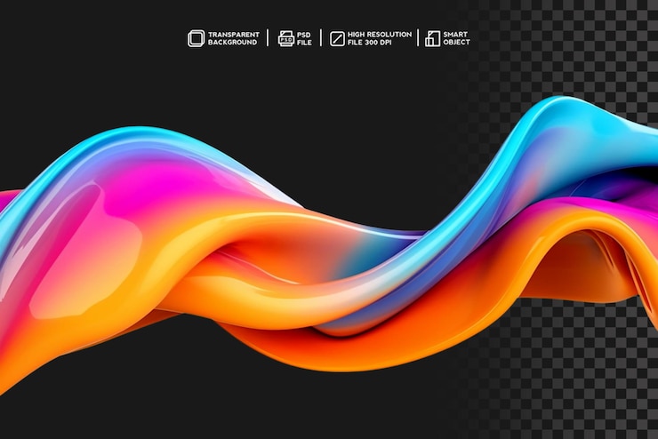 PSD turbinii vibranti e onde in astratto colorato 3d fluid design senza sfondo
