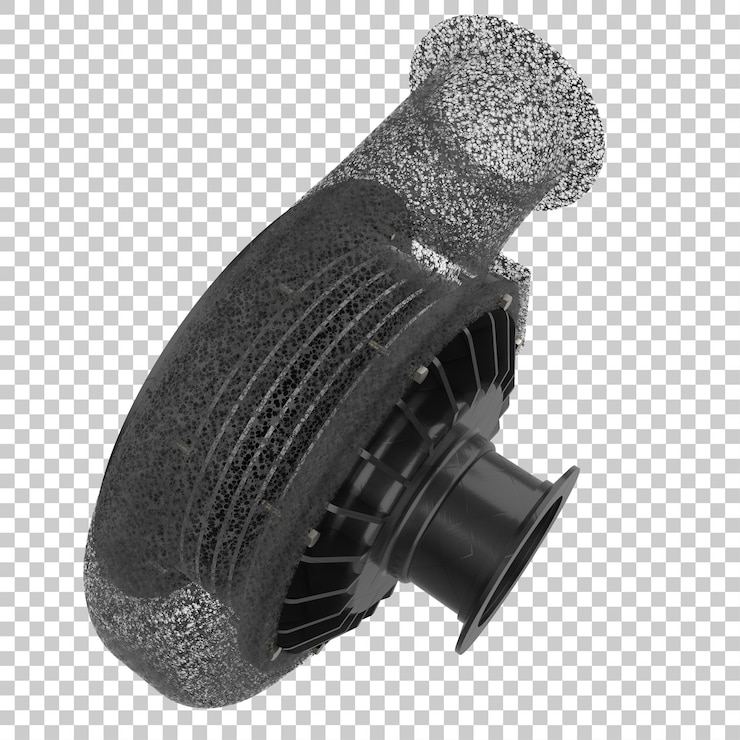 PSD turbocompressore motore isolato su sfondo trasparente 3d rendering illustrazione