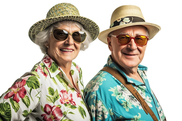 PSD turistas aposentados elegantes desfrutando de suas férias de verão isolados em transparent