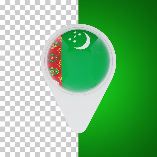 PSD turkmenistán bandera pin mapa ubicación ilustración 3d