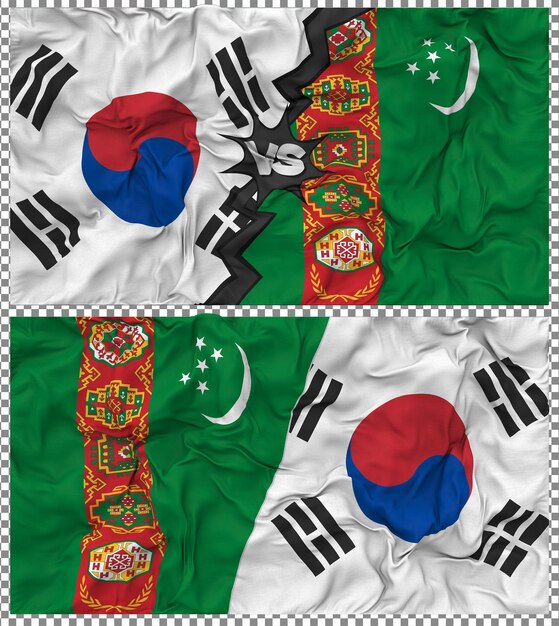 Le Turkménistan contre la Corée du Sud Half Combined Flag Cloth Bump Texture Rendering 3D