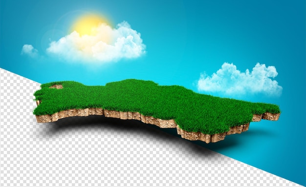 Turkmenistan Karte Boden Geologie Land Querschnitt Grünes Gras und Felsen Boden Textur 3D-Illustration