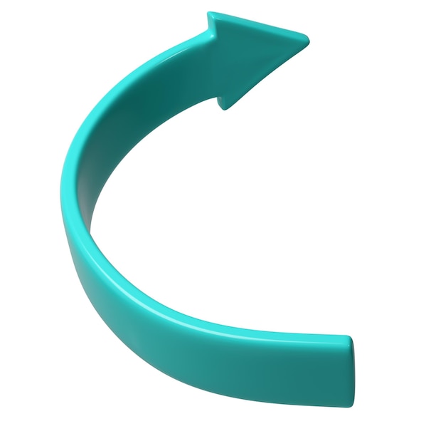 Turquesa 3d medio círculo flecha hacia arriba signo o icono para botón web