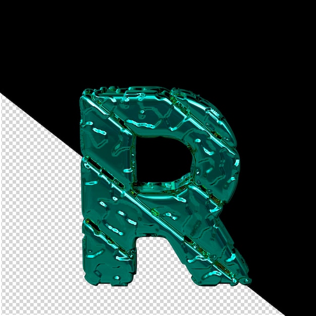 turquoise symbol made from rough diagonal blocks view from above letter r