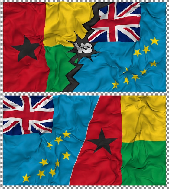 Tuvalu contra Guiné-Bissau Meia bandeira combinada Textura de tecido de bump Renderização 3D