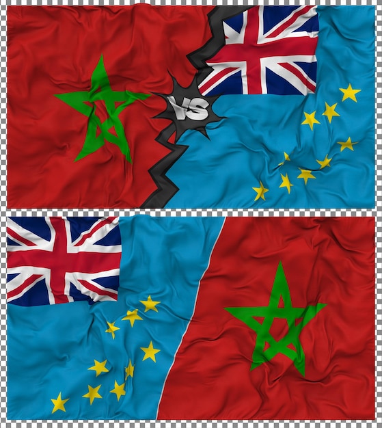 Tuvalu contra Marruecos Media bandera combinada con textura 3D de la tela