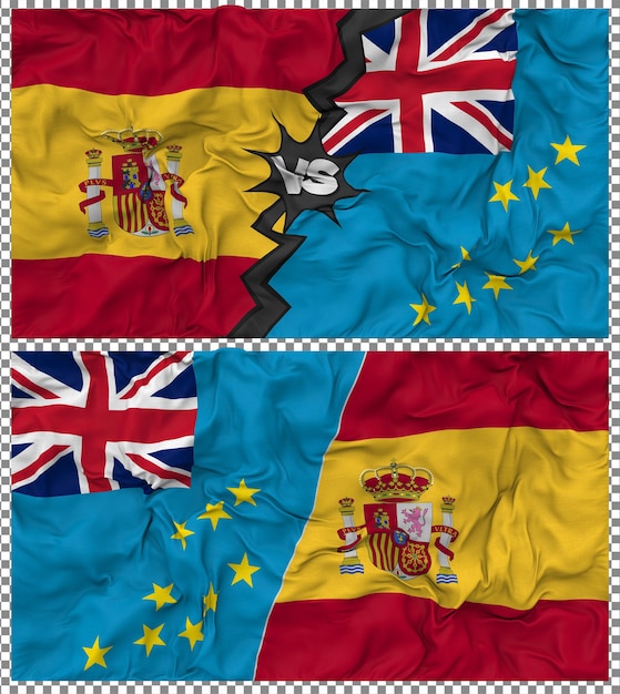 Tuvalu contre l'Espagne Half Combined Flag Cloth Bump Texture Rendering 3D