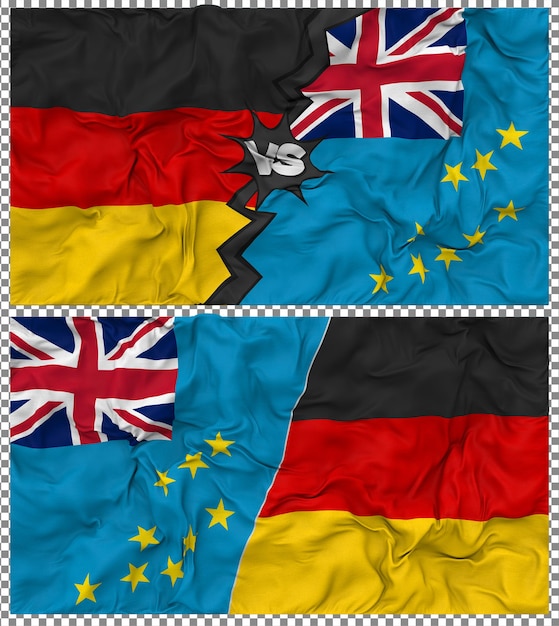 Tuvalu contro la Germania Mezza bandiera combinata Tessuto Bump Texture Rendering 3D